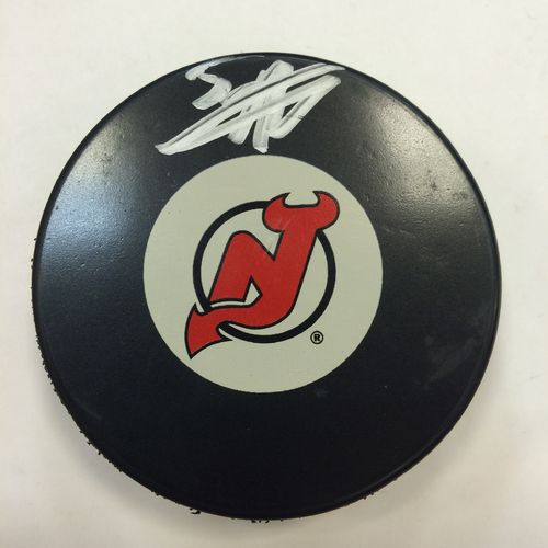 New Jersey Devils Adam Larrson Autographed Hockey Puck